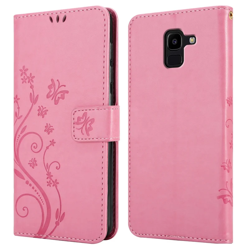 Cadorabo Hülle kompatibel mit Samsung Galaxy J6 2018 Schutzhülle im Blumen Design mit Magnetverschluss, Standfunktion und Kartenfächern