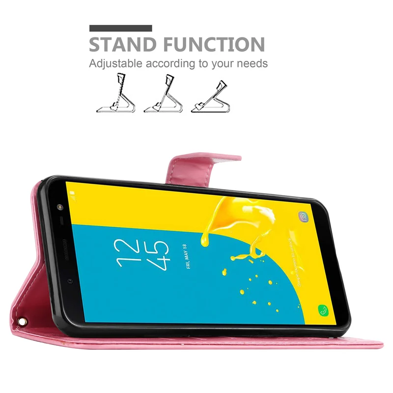 Cadorabo Hülle kompatibel mit Samsung Galaxy J6 2018 Schutzhülle im Blumen Design mit Magnetverschluss, Standfunktion und Kartenfächern