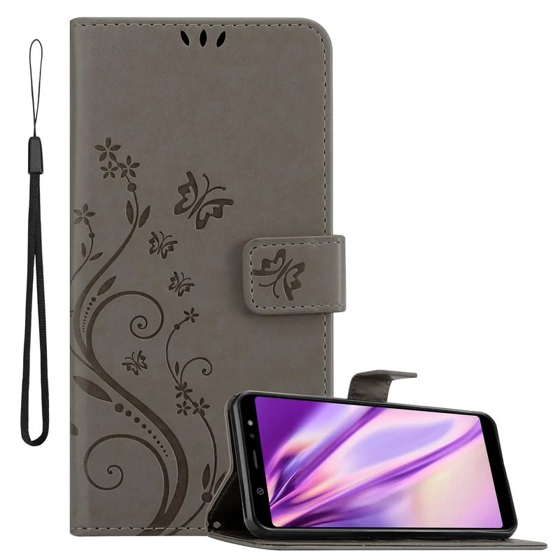 Cadorabo Hülle kompatibel mit Samsung Galaxy A6 PLUS 2018 Schutzhülle im Blumen Design mit Magnetverschluss, Standfunktion und Kartenfächern
