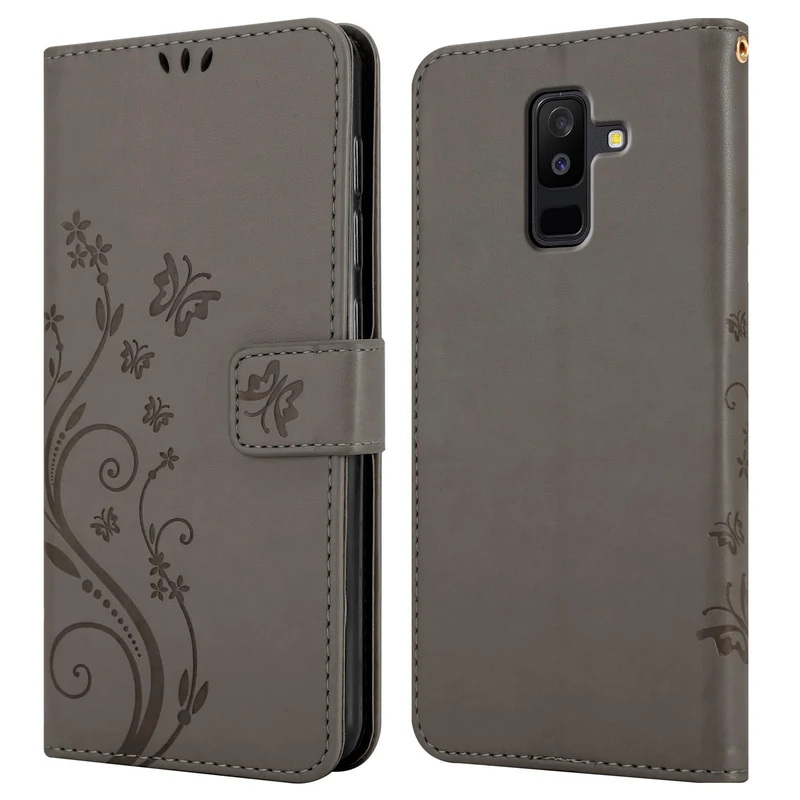 Cadorabo Hülle kompatibel mit Samsung Galaxy A6 PLUS 2018 Schutzhülle im Blumen Design mit Magnetverschluss, Standfunktion und Kartenfächern