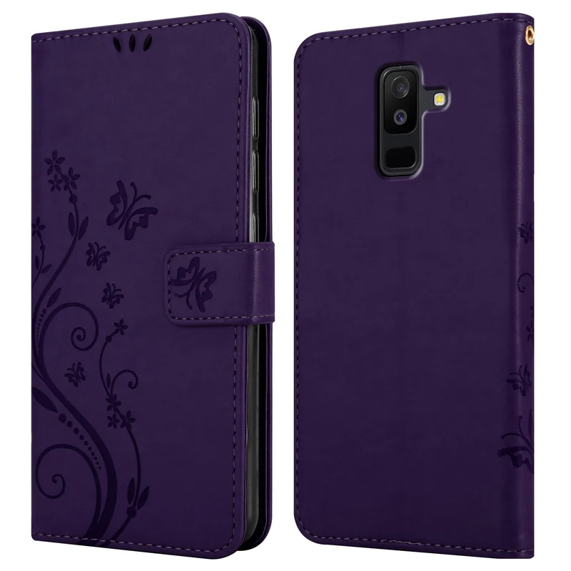 Cadorabo Hülle kompatibel mit Samsung Galaxy A6 PLUS 2018 Schutzhülle im Blumen Design mit Magnetverschluss, Standfunktion und Kartenfächern