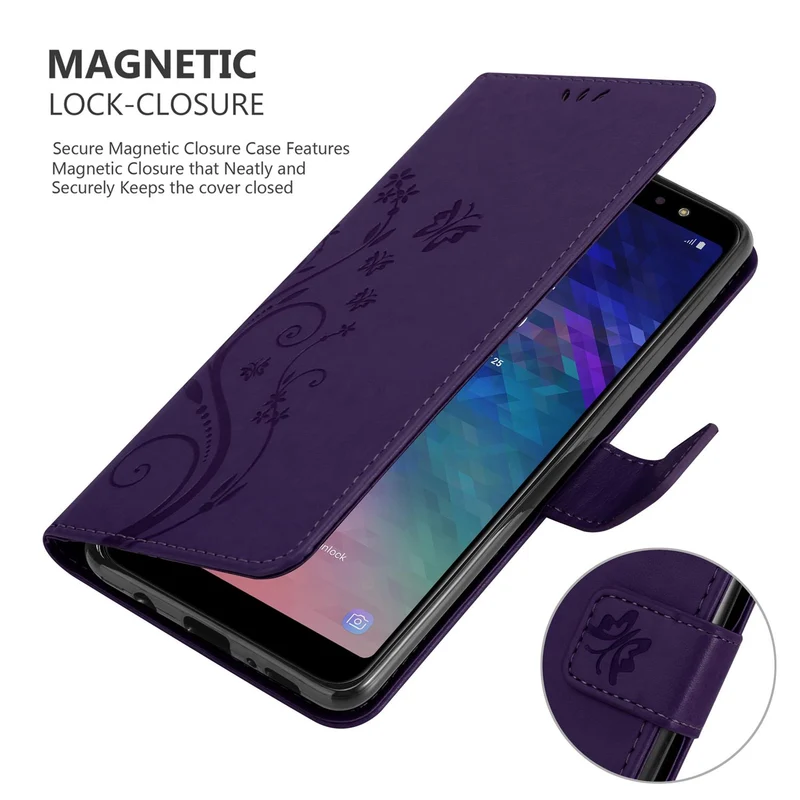 Cadorabo Hülle kompatibel mit Samsung Galaxy A6 PLUS 2018 Schutzhülle im Blumen Design mit Magnetverschluss, Standfunktion und Kartenfächern
