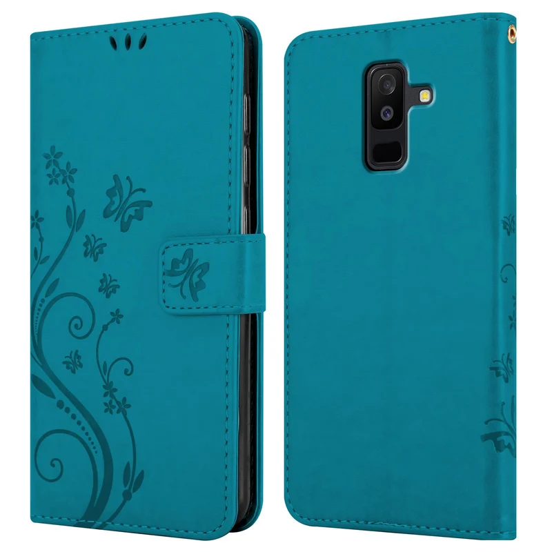 Cadorabo Hülle kompatibel mit Samsung Galaxy A6 PLUS 2018 Schutzhülle im Blumen Design mit Magnetverschluss, Standfunktion und Kartenfächern