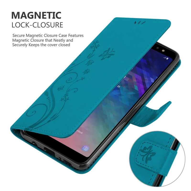 Cadorabo Hülle kompatibel mit Samsung Galaxy A6 PLUS 2018 Schutzhülle im Blumen Design mit Magnetverschluss, Standfunktion und Kartenfächern