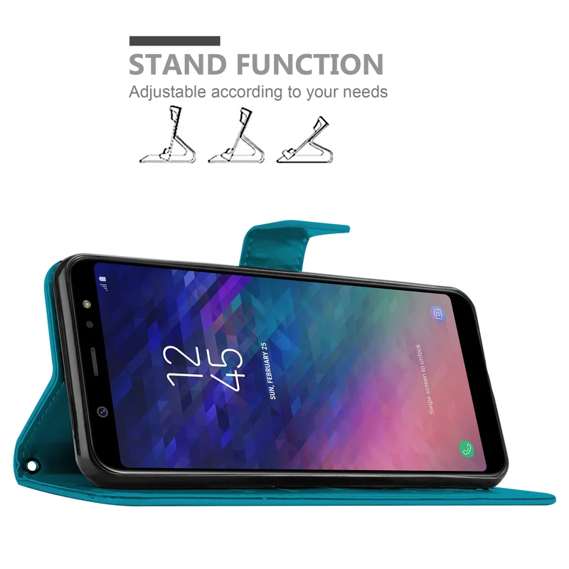 Cadorabo Hülle kompatibel mit Samsung Galaxy A6 PLUS 2018 Schutzhülle im Blumen Design mit Magnetverschluss, Standfunktion und Kartenfächern
