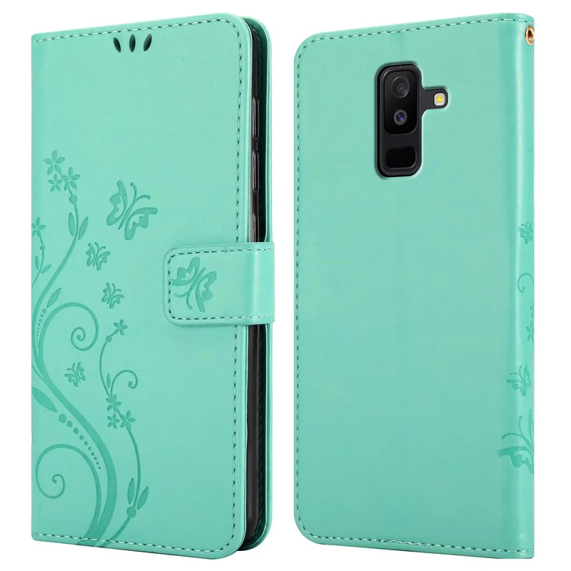 Cadorabo Hülle kompatibel mit Samsung Galaxy A6 PLUS 2018 Schutzhülle im Blumen Design mit Magnetverschluss, Standfunktion und Kartenfächern