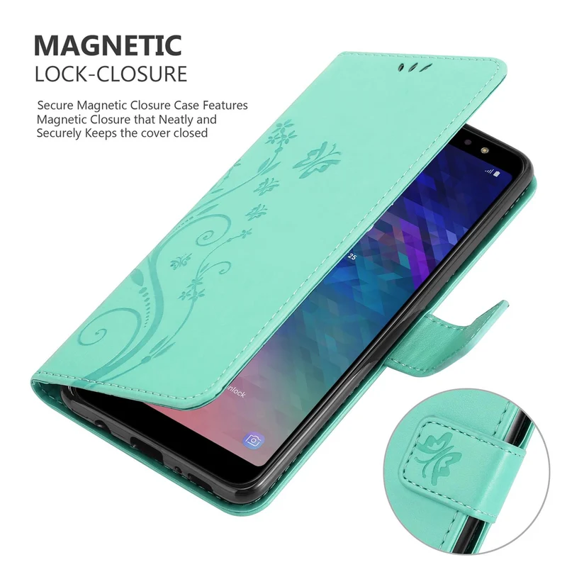 Cadorabo Hülle kompatibel mit Samsung Galaxy A6 PLUS 2018 Schutzhülle im Blumen Design mit Magnetverschluss, Standfunktion und Kartenfächern