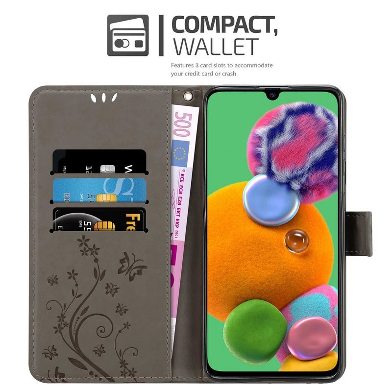Cadorabo Hülle kompatibel mit Samsung Galaxy A90 5G Schutzhülle im Blumen Design mit Magnetverschluss, Standfunktion und Kartenfächern