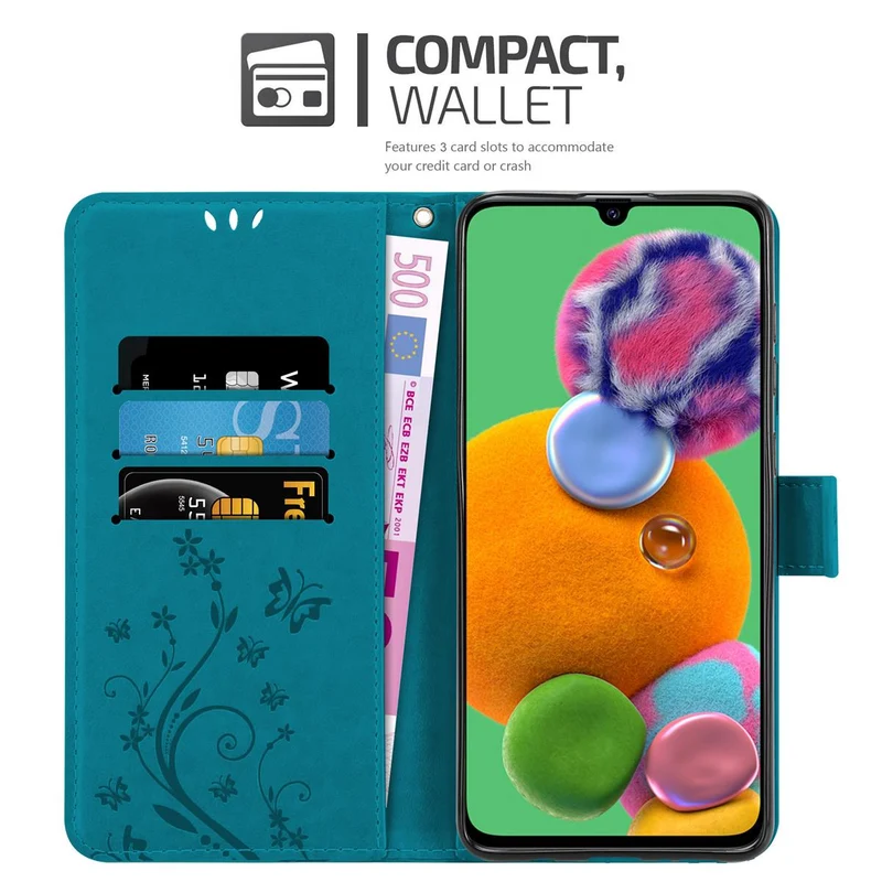 Cadorabo Hülle kompatibel mit Samsung Galaxy A90 5G Schutzhülle im Blumen Design mit Magnetverschluss, Standfunktion und Kartenfächern