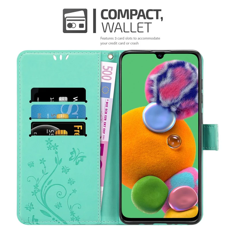 Cadorabo Hülle kompatibel mit Samsung Galaxy A90 5G Schutzhülle im Blumen Design mit Magnetverschluss, Standfunktion und Kartenfächern