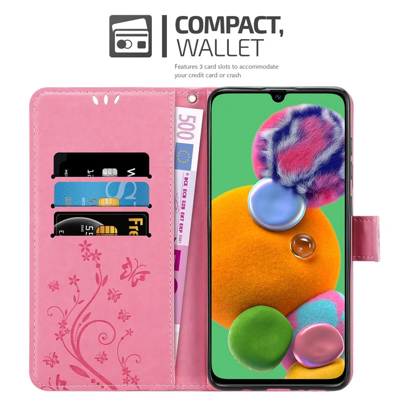 Cadorabo Hülle kompatibel mit Samsung Galaxy A90 5G Schutzhülle im Blumen Design mit Magnetverschluss, Standfunktion und Kartenfächern