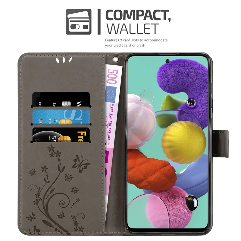 Cadorabo Hülle kompatibel mit Samsung Galaxy A51 5G Schutzhülle im Blumen Design mit Magnetverschluss, Standfunktion und Kartenfächern