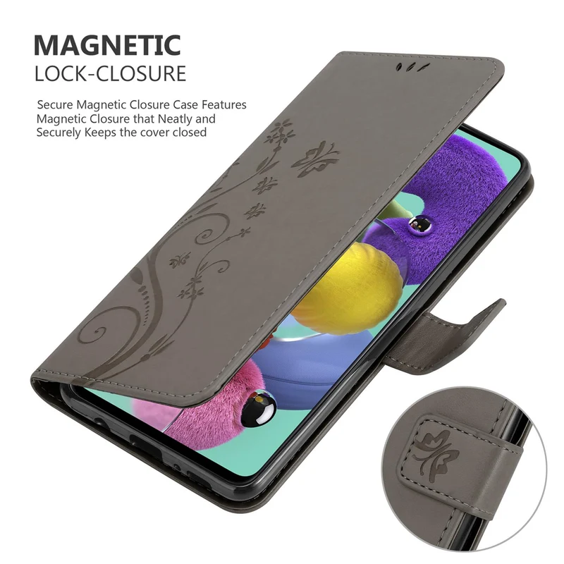 Cadorabo Hülle kompatibel mit Samsung Galaxy A51 5G Schutzhülle im Blumen Design mit Magnetverschluss, Standfunktion und Kartenfächern