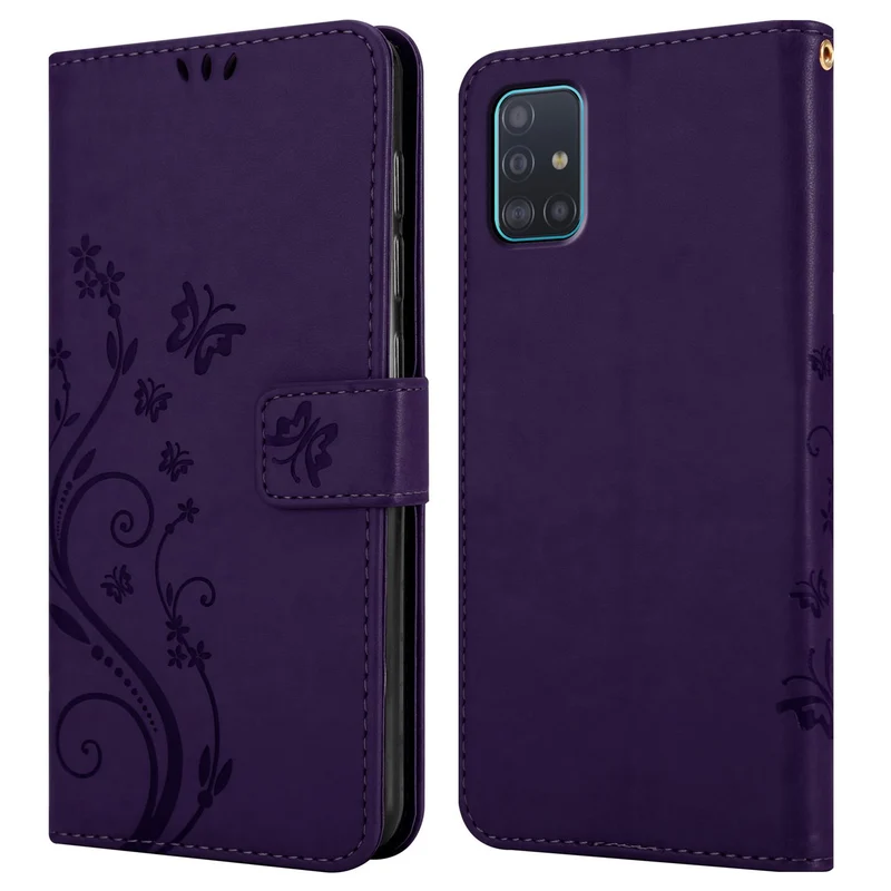 Cadorabo Hülle kompatibel mit Samsung Galaxy A51 5G Schutzhülle im Blumen Design mit Magnetverschluss, Standfunktion und Kartenfächern