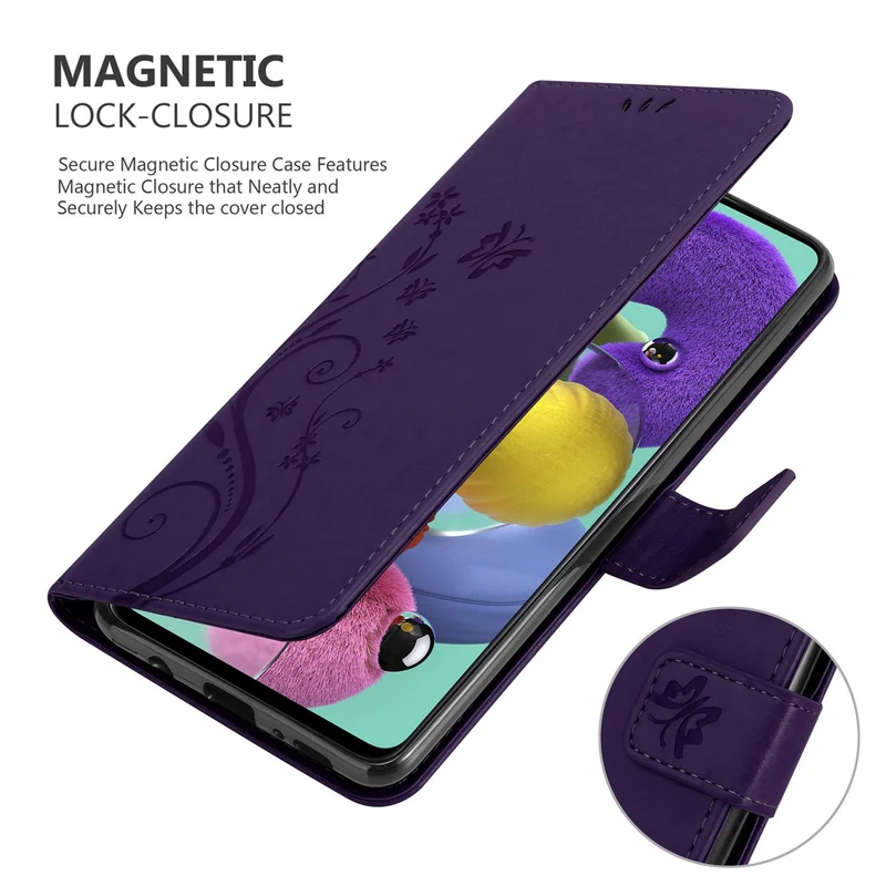 Cadorabo Hülle kompatibel mit Samsung Galaxy A51 5G Schutzhülle im Blumen Design mit Magnetverschluss, Standfunktion und Kartenfächern