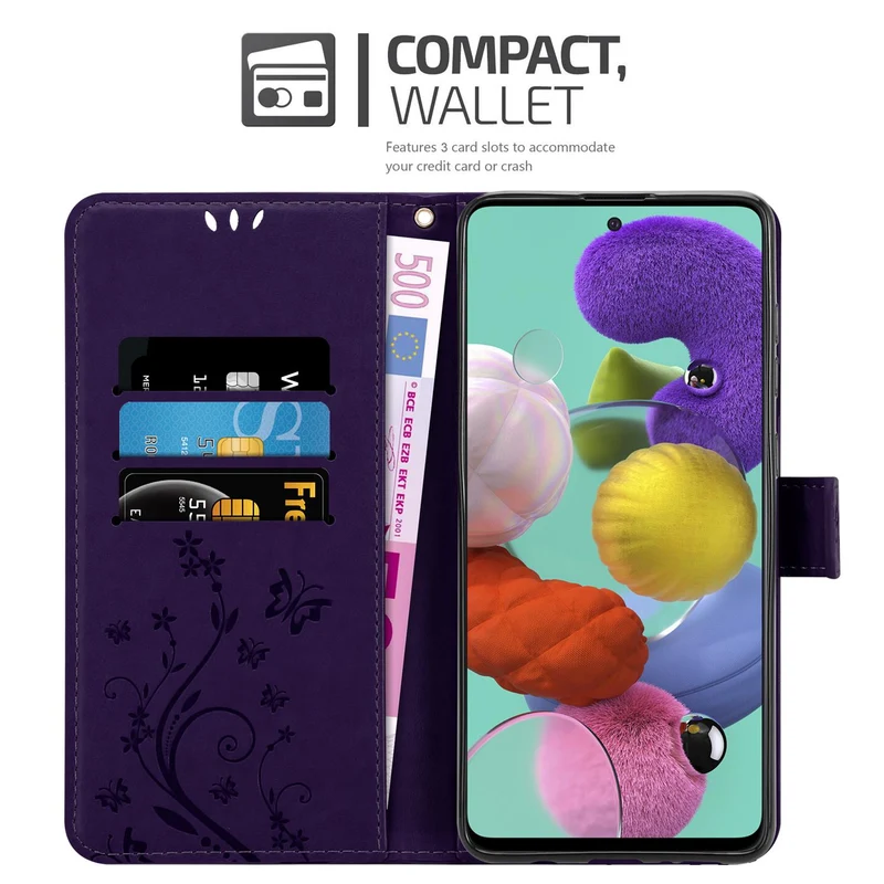 Cadorabo Hülle kompatibel mit Samsung Galaxy A51 5G Schutzhülle im Blumen Design mit Magnetverschluss, Standfunktion und Kartenfächern
