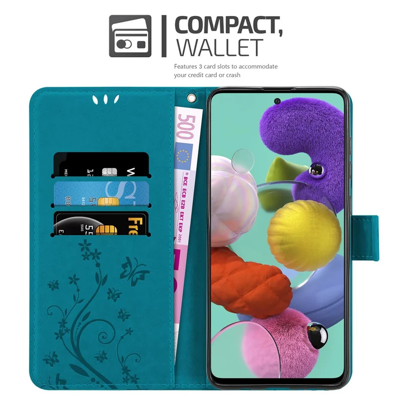 Cadorabo Hülle kompatibel mit Samsung Galaxy A51 5G Schutzhülle im Blumen Design mit Magnetverschluss, Standfunktion und Kartenfächern