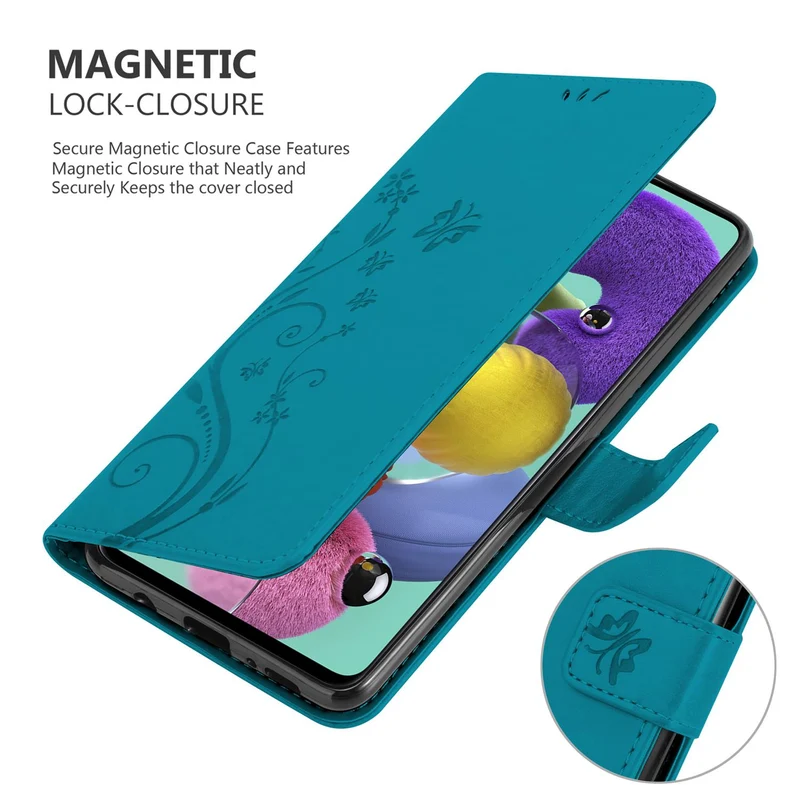 Cadorabo Hülle kompatibel mit Samsung Galaxy A51 5G Schutzhülle im Blumen Design mit Magnetverschluss, Standfunktion und Kartenfächern