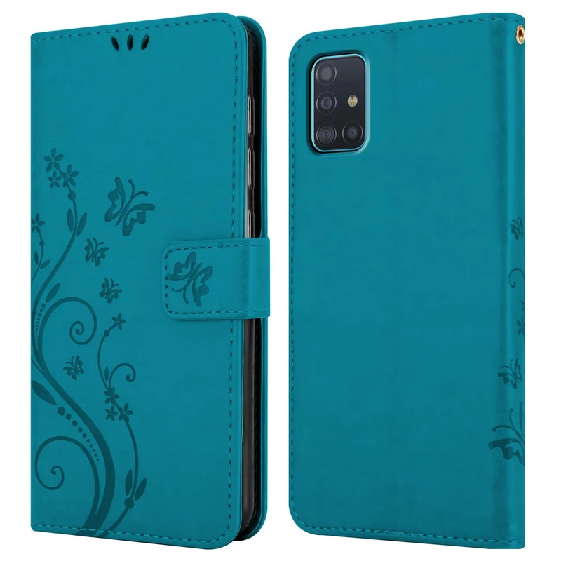 Cadorabo Hülle kompatibel mit Samsung Galaxy A51 5G Schutzhülle im Blumen Design mit Magnetverschluss, Standfunktion und Kartenfächern