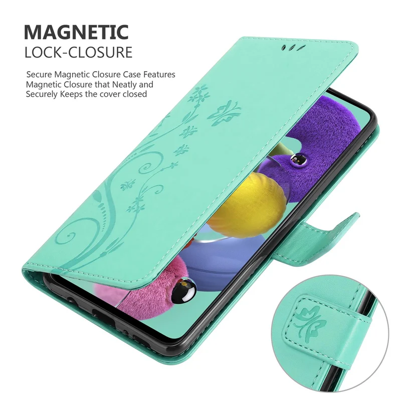 Cadorabo Hülle kompatibel mit Samsung Galaxy A51 5G Schutzhülle im Blumen Design mit Magnetverschluss, Standfunktion und Kartenfächern