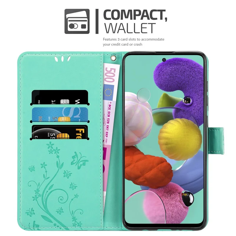 Cadorabo Hülle kompatibel mit Samsung Galaxy A51 5G Schutzhülle im Blumen Design mit Magnetverschluss, Standfunktion und Kartenfächern