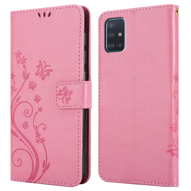 Cadorabo Hülle kompatibel mit Samsung Galaxy A51 5G Schutzhülle im Blumen Design mit Magnetverschluss, Standfunktion und Kartenfächern