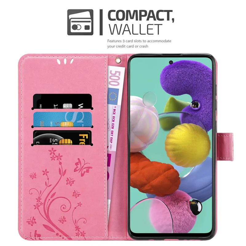 Cadorabo Hülle kompatibel mit Samsung Galaxy A51 5G Schutzhülle im Blumen Design mit Magnetverschluss, Standfunktion und Kartenfächern