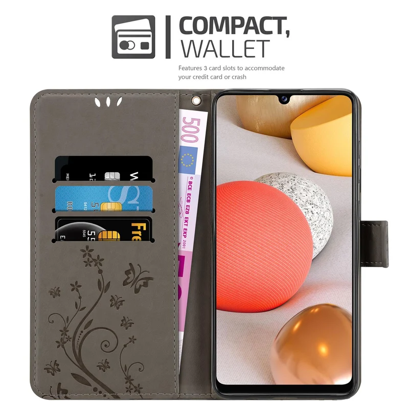 Cadorabo Hülle kompatibel mit Samsung Galaxy A42 5G / M42 5G Schutzhülle im Blumen Design mit Magnetverschluss, Standfunktion und Kartenfächern