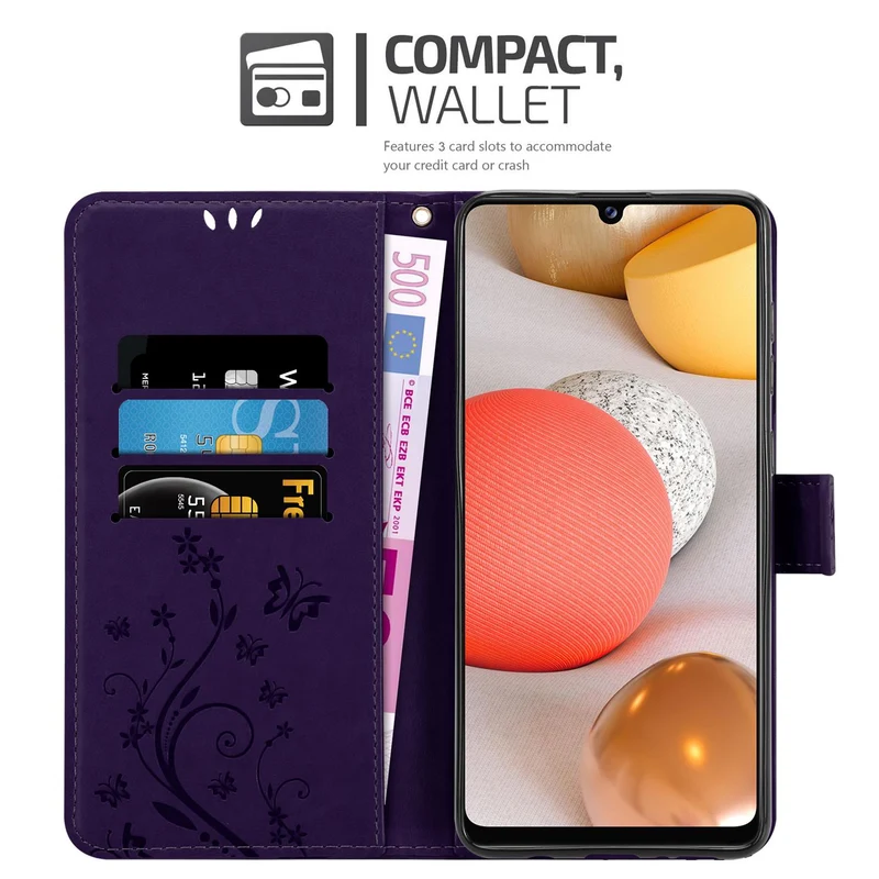 Cadorabo Hülle kompatibel mit Samsung Galaxy A42 5G / M42 5G Schutzhülle im Blumen Design mit Magnetverschluss, Standfunktion und Kartenfächern
