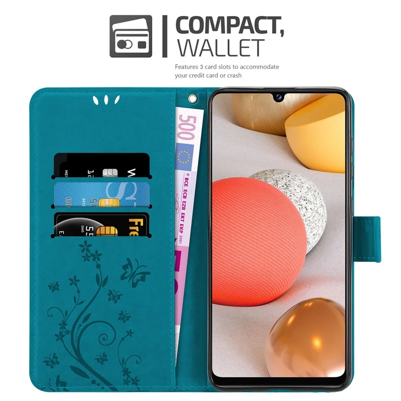 Cadorabo Hülle kompatibel mit Samsung Galaxy A42 5G / M42 5G Schutzhülle im Blumen Design mit Magnetverschluss, Standfunktion und Kartenfächern