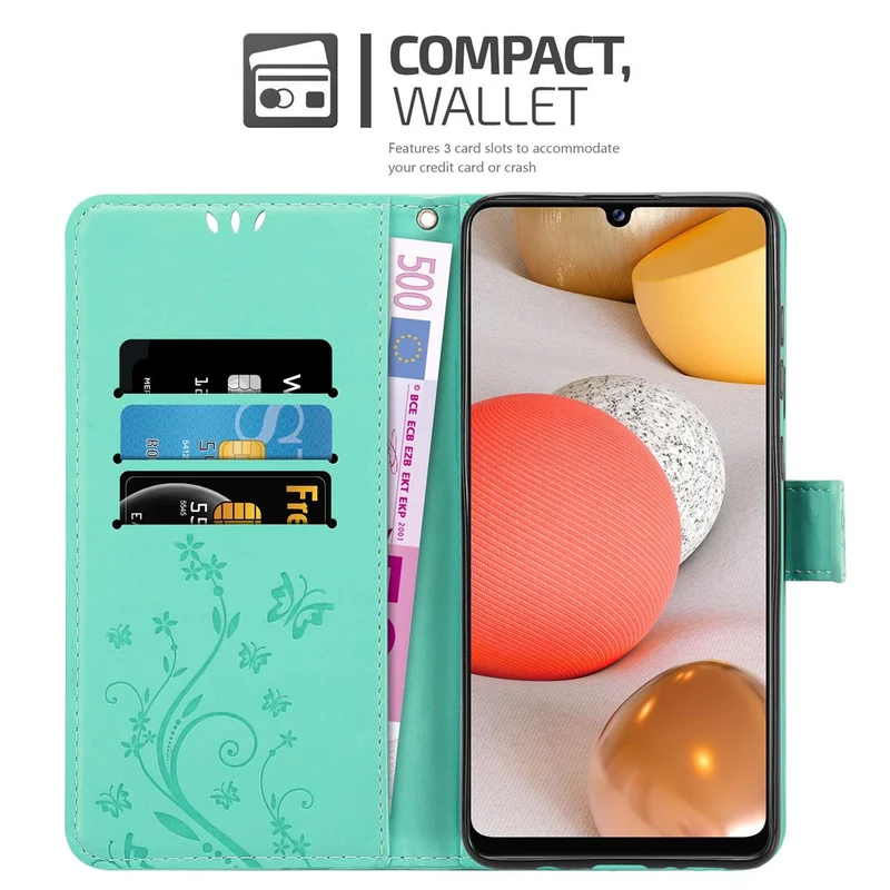 Cadorabo Hülle kompatibel mit Samsung Galaxy A42 5G / M42 5G Schutzhülle im Blumen Design mit Magnetverschluss, Standfunktion und Kartenfächern