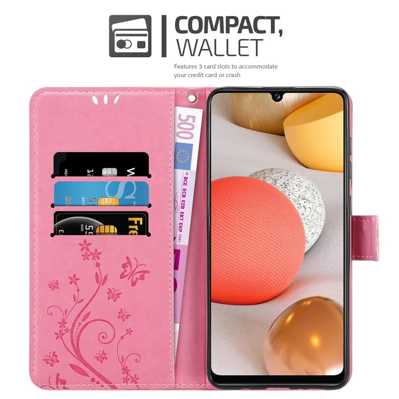 Cadorabo Hülle kompatibel mit Samsung Galaxy A42 5G / M42 5G Schutzhülle im Blumen Design mit Magnetverschluss, Standfunktion und Kartenfächern