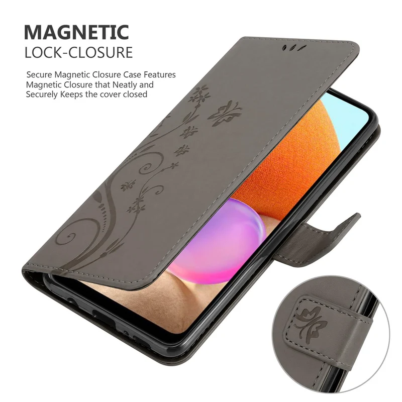 Cadorabo Hülle kompatibel mit Samsung Galaxy A32 4G Schutzhülle im Blumen Design mit Magnetverschluss, Standfunktion und Kartenfächern