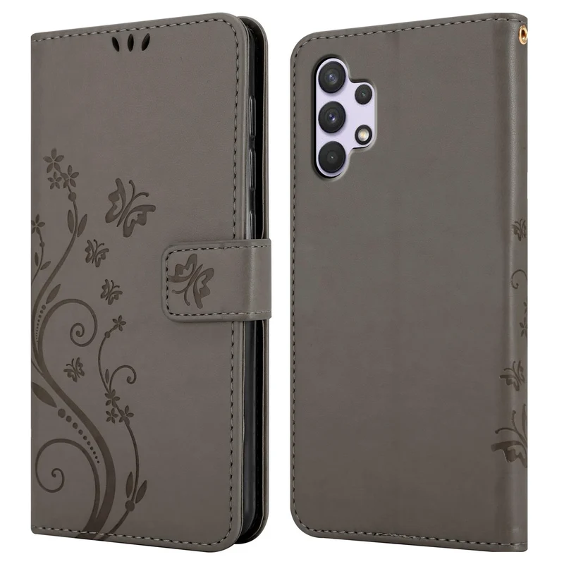 Cadorabo Hülle kompatibel mit Samsung Galaxy A32 4G Schutzhülle im Blumen Design mit Magnetverschluss, Standfunktion und Kartenfächern