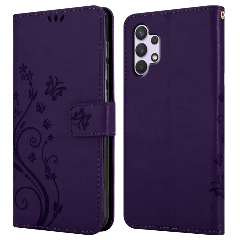 Cadorabo Hülle kompatibel mit Samsung Galaxy A32 4G Schutzhülle im Blumen Design mit Magnetverschluss, Standfunktion und Kartenfächern