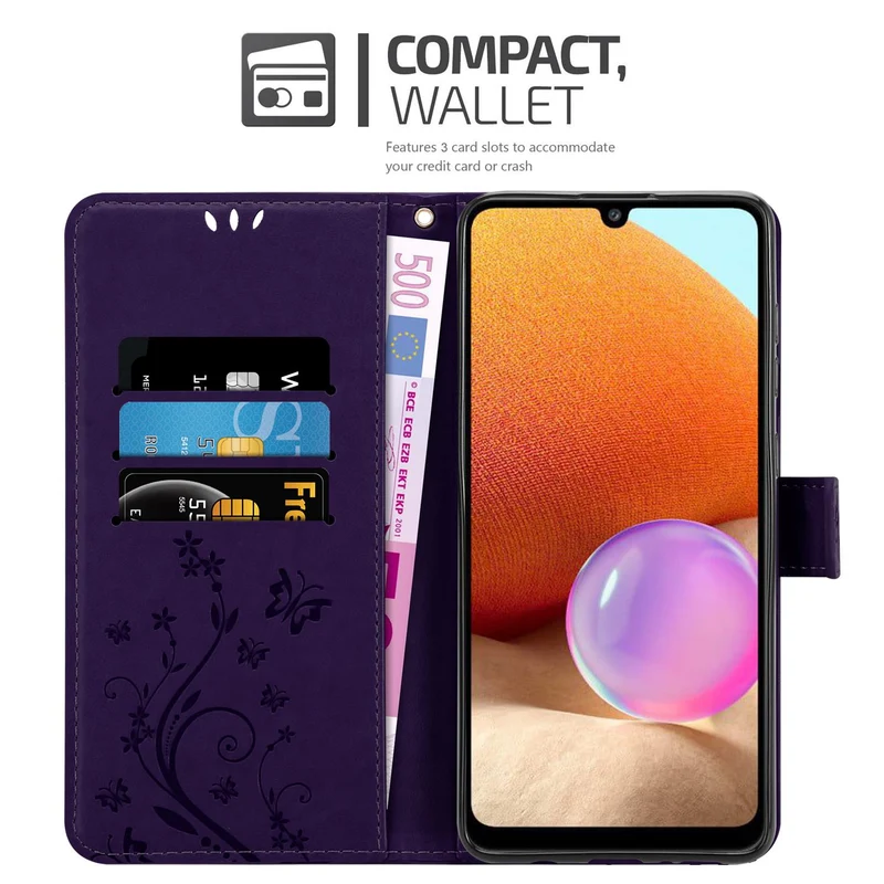 Cadorabo Hülle kompatibel mit Samsung Galaxy A32 4G Schutzhülle im Blumen Design mit Magnetverschluss, Standfunktion und Kartenfächern