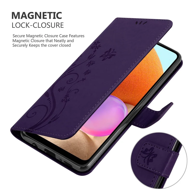 Cadorabo Hülle kompatibel mit Samsung Galaxy A32 4G Schutzhülle im Blumen Design mit Magnetverschluss, Standfunktion und Kartenfächern
