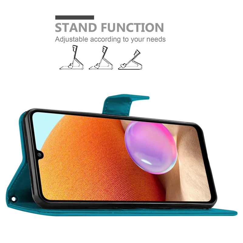 Cadorabo Hülle kompatibel mit Samsung Galaxy A32 4G Schutzhülle im Blumen Design mit Magnetverschluss, Standfunktion und Kartenfächern