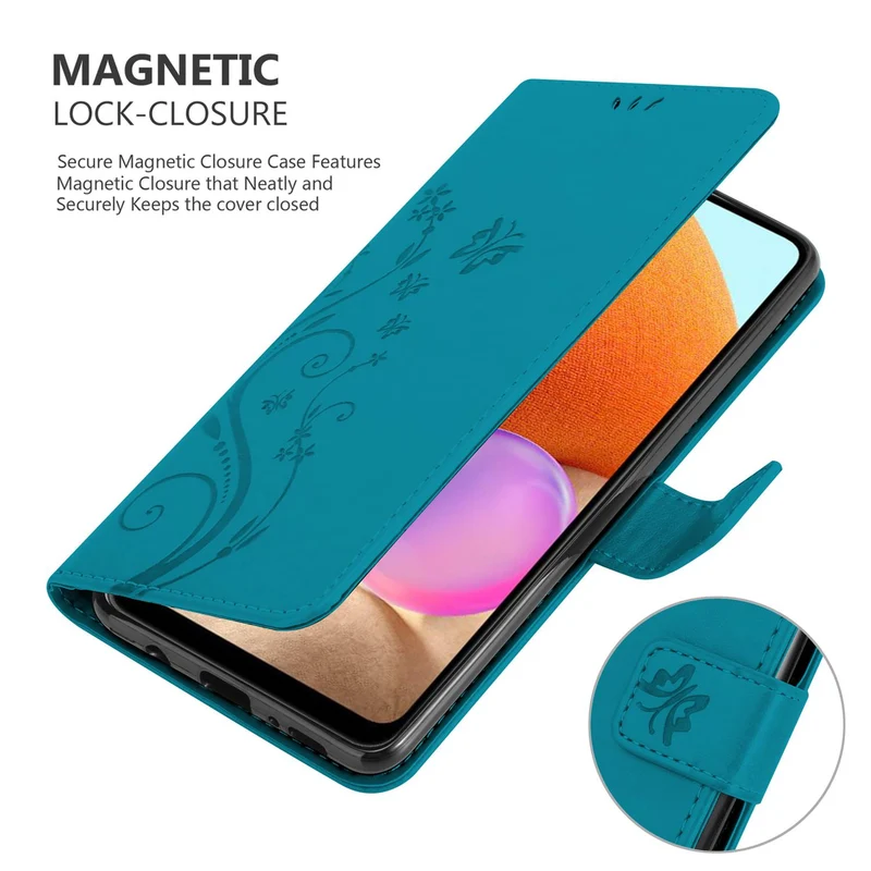 Cadorabo Hülle kompatibel mit Samsung Galaxy A32 4G Schutzhülle im Blumen Design mit Magnetverschluss, Standfunktion und Kartenfächern