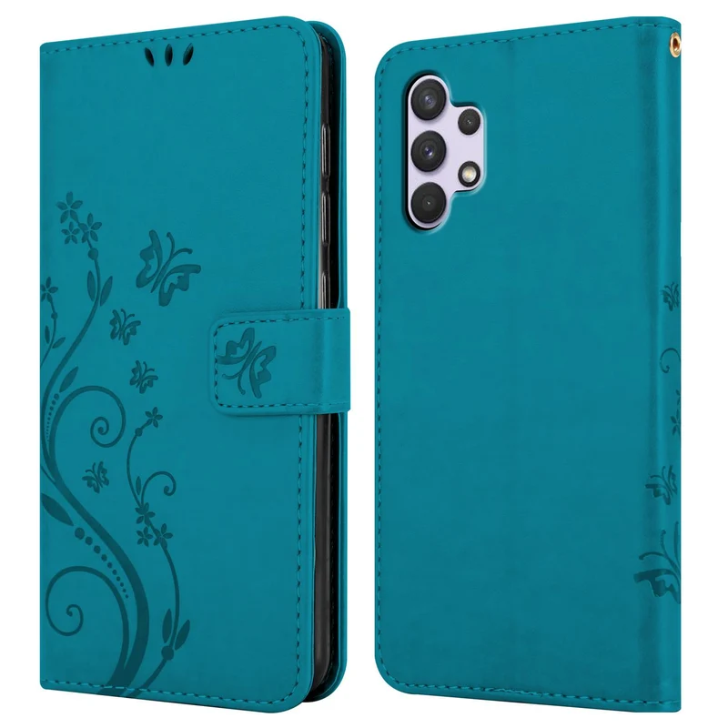 Cadorabo Hülle kompatibel mit Samsung Galaxy A32 4G Schutzhülle im Blumen Design mit Magnetverschluss, Standfunktion und Kartenfächern