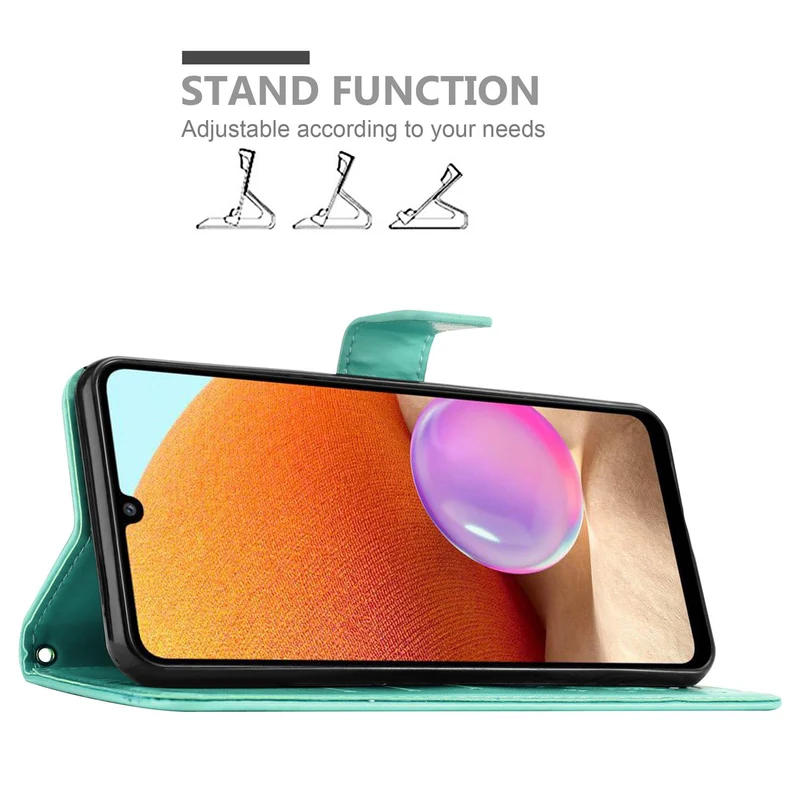 Cadorabo Hülle kompatibel mit Samsung Galaxy A32 4G Schutzhülle im Blumen Design mit Magnetverschluss, Standfunktion und Kartenfächern