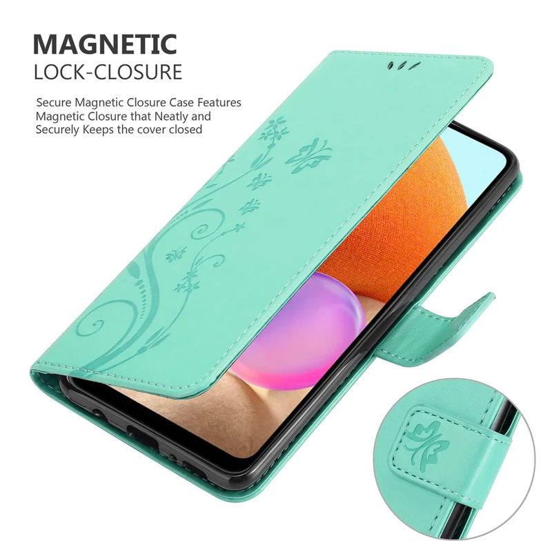 Cadorabo Hülle kompatibel mit Samsung Galaxy A32 4G Schutzhülle im Blumen Design mit Magnetverschluss, Standfunktion und Kartenfächern