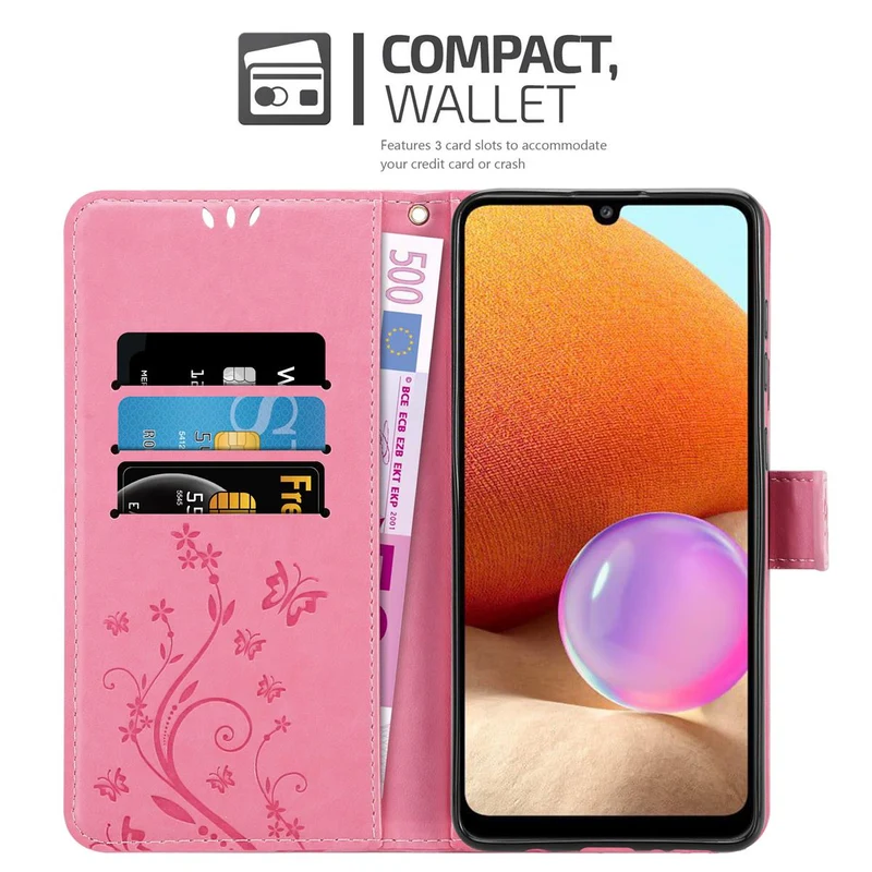 Cadorabo Hülle kompatibel mit Samsung Galaxy A32 4G Schutzhülle im Blumen Design mit Magnetverschluss, Standfunktion und Kartenfächern