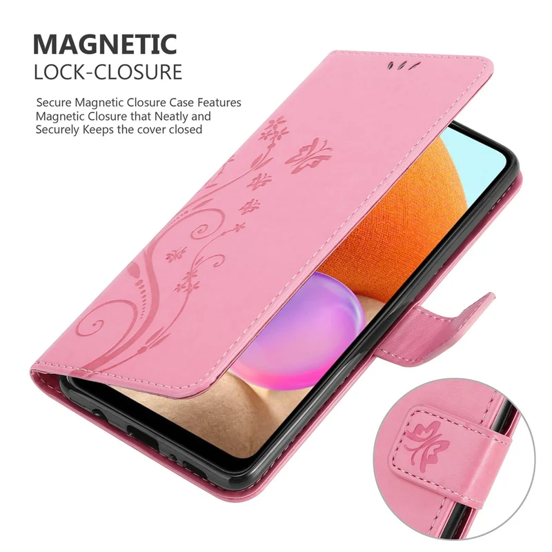Cadorabo Hülle kompatibel mit Samsung Galaxy A32 4G Schutzhülle im Blumen Design mit Magnetverschluss, Standfunktion und Kartenfächern