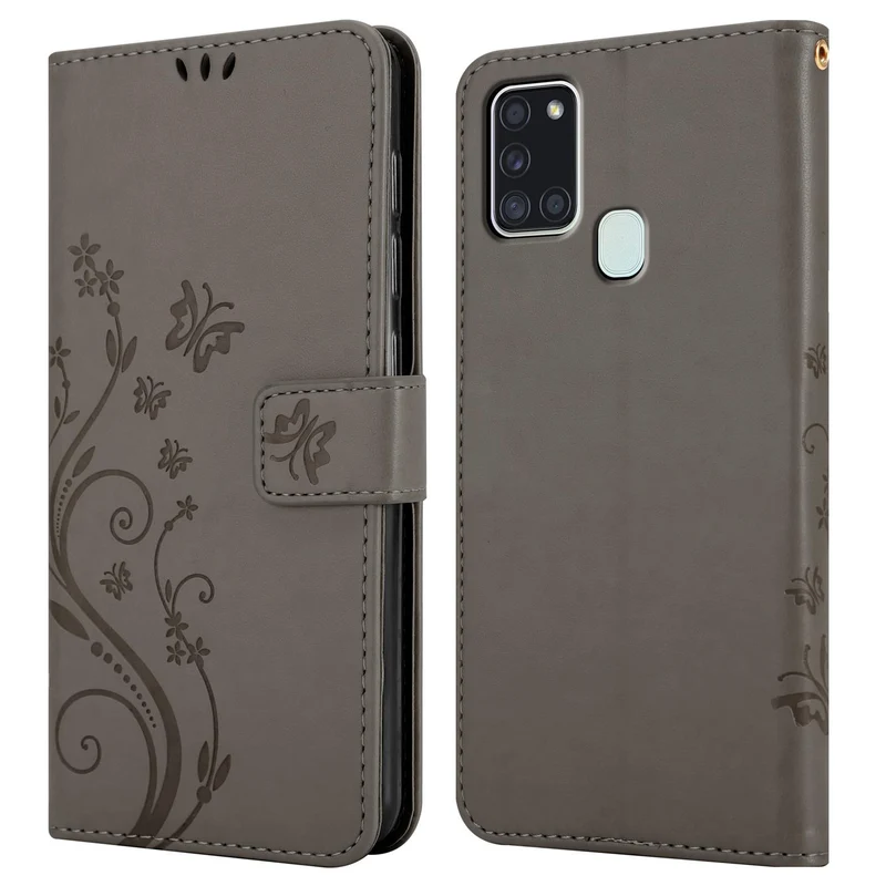 Cadorabo Hülle kompatibel mit Samsung Galaxy A21s Schutzhülle im Blumen Design mit Magnetverschluss, Standfunktion und Kartenfächern