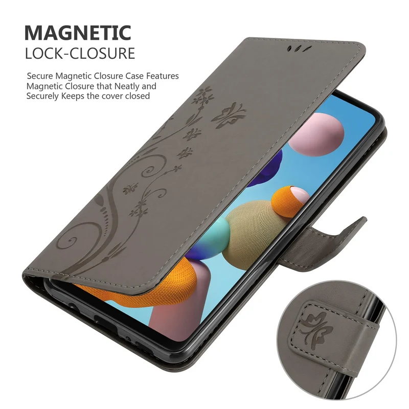 Cadorabo Hülle kompatibel mit Samsung Galaxy A21s Schutzhülle im Blumen Design mit Magnetverschluss, Standfunktion und Kartenfächern