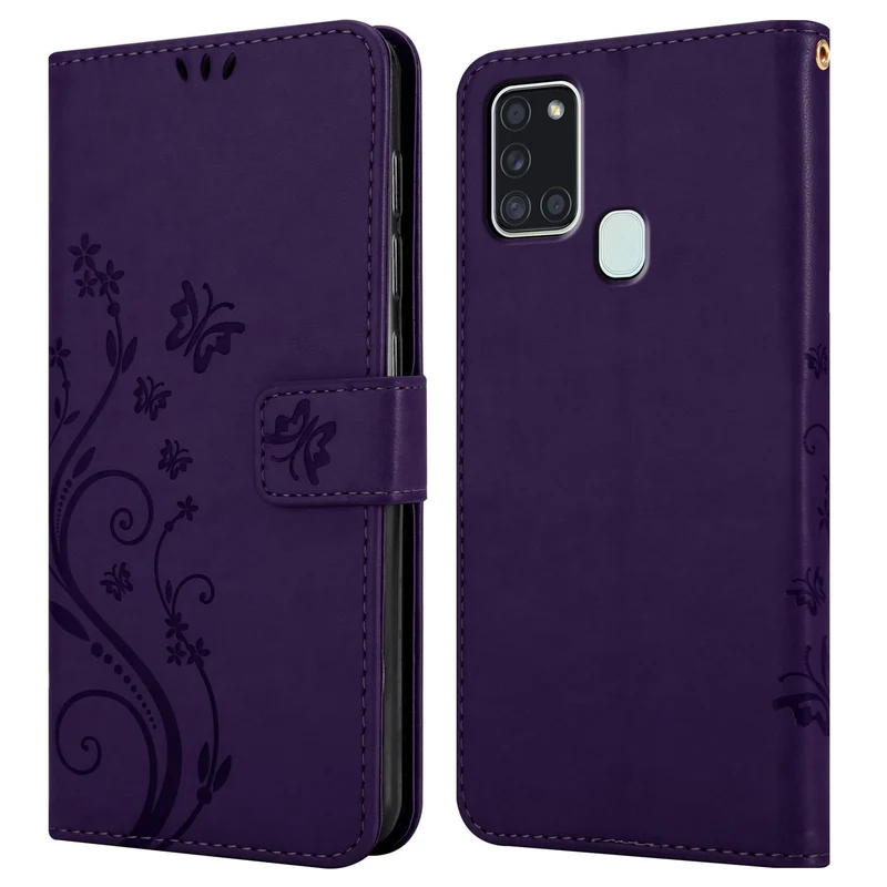 Cadorabo Hülle kompatibel mit Samsung Galaxy A21s Schutzhülle im Blumen Design mit Magnetverschluss, Standfunktion und Kartenfächern
