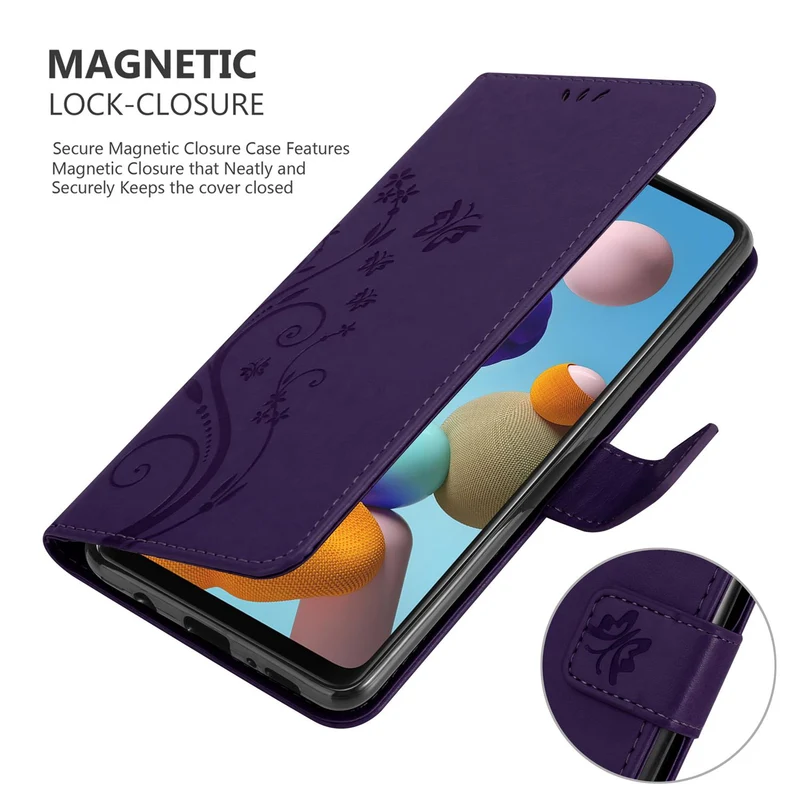 Cadorabo Hülle kompatibel mit Samsung Galaxy A21s Schutzhülle im Blumen Design mit Magnetverschluss, Standfunktion und Kartenfächern