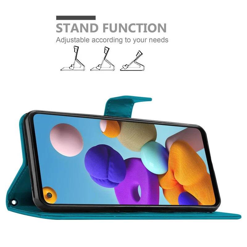 Cadorabo Hülle kompatibel mit Samsung Galaxy A21s Schutzhülle im Blumen Design mit Magnetverschluss, Standfunktion und Kartenfächern
