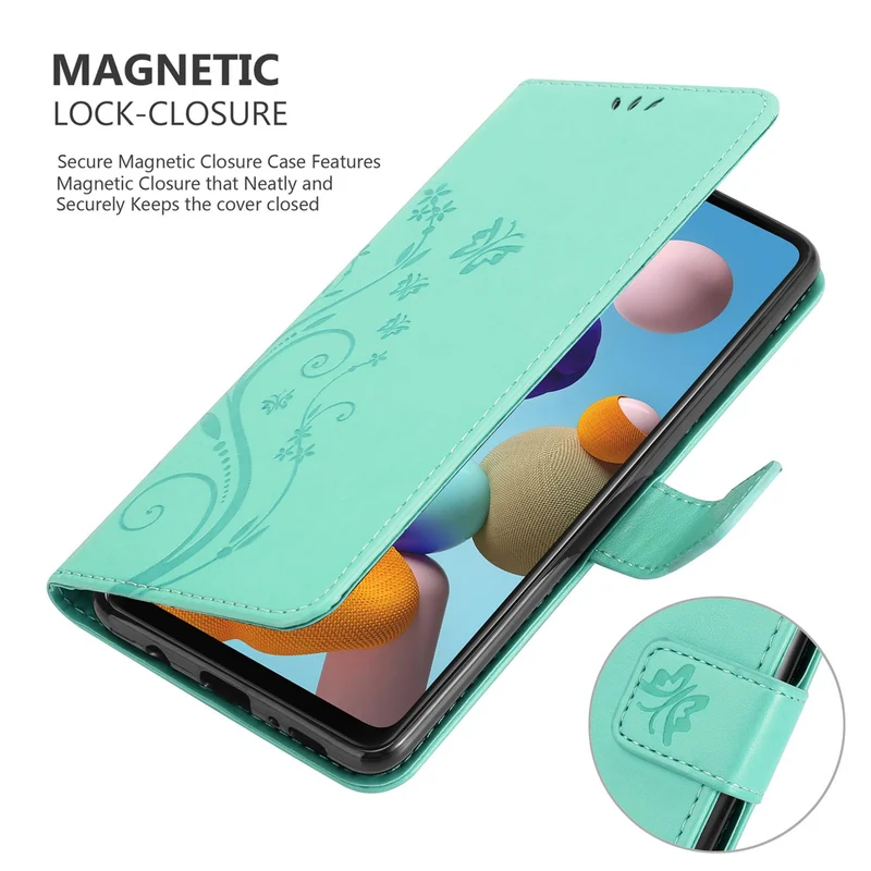 Cadorabo Hülle kompatibel mit Samsung Galaxy A21s Schutzhülle im Blumen Design mit Magnetverschluss, Standfunktion und Kartenfächern